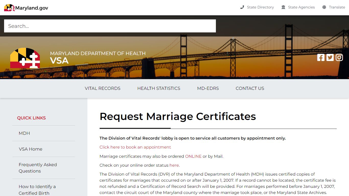 Maryland Department of Health marriage